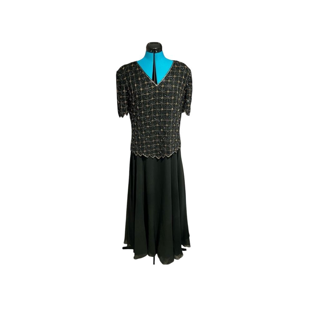 Stenay Royal Black Gold Beaded Mother of Bride Dress Formal Maxi Beaded Size 16